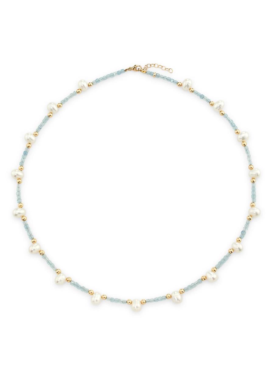 Womens Arizona 14K Yellow Gold, Aquamarine & Natural Pearl Beaded Necklace Product Image