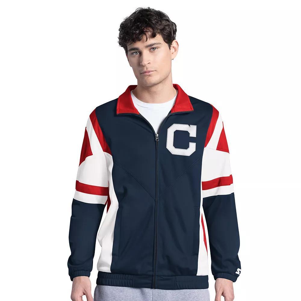 Men's Starter Navy/Red Cleveland Guardians Contender Tricot Full-Zip Track Jacket, Size: XL, Grd Blue Product Image