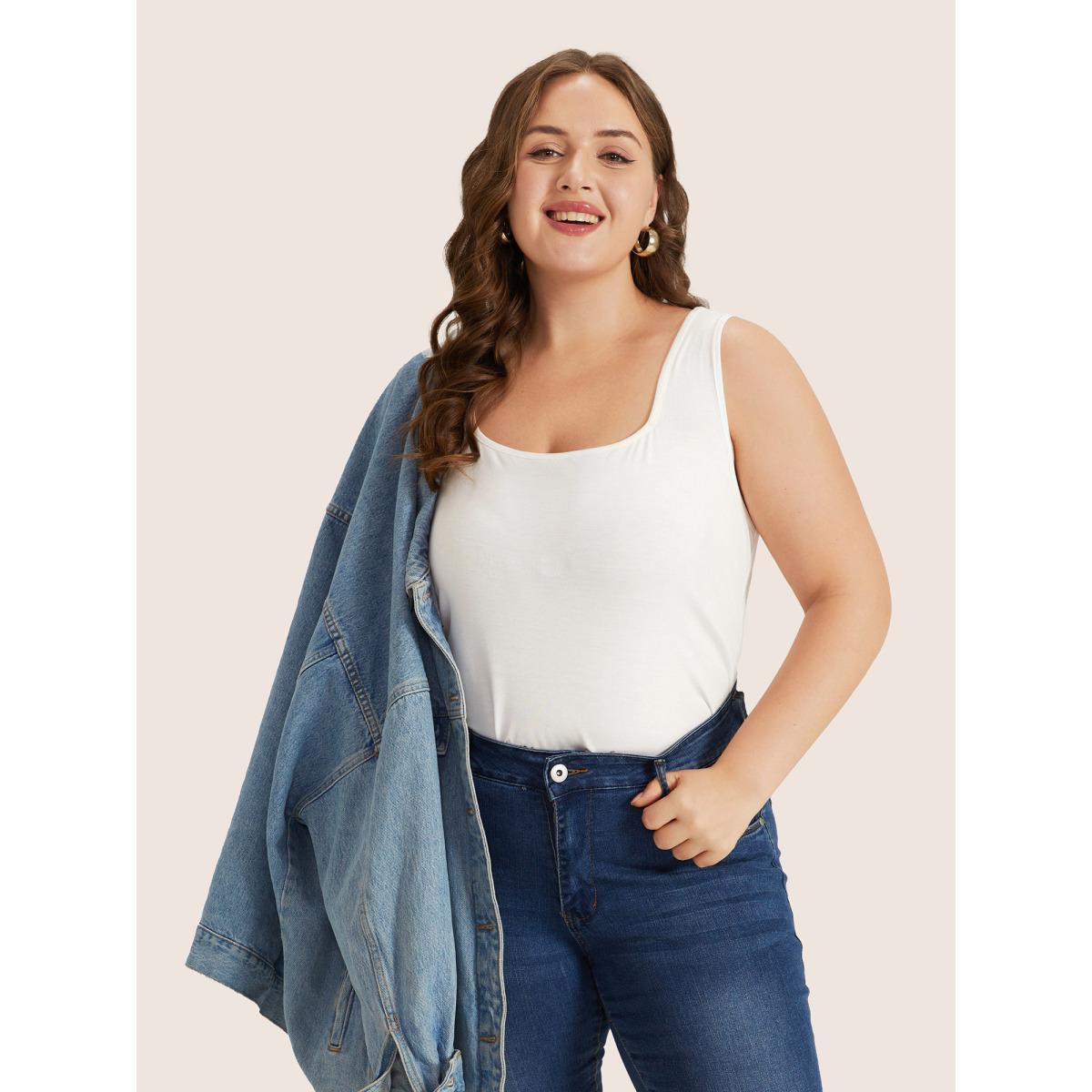 Plus Size Supersoft Essentials Plain Square Neck Skinny Tank Top Women White Basics Non Square Neck Everyday Tank Tops Camis BloomChic 10/M Product Image