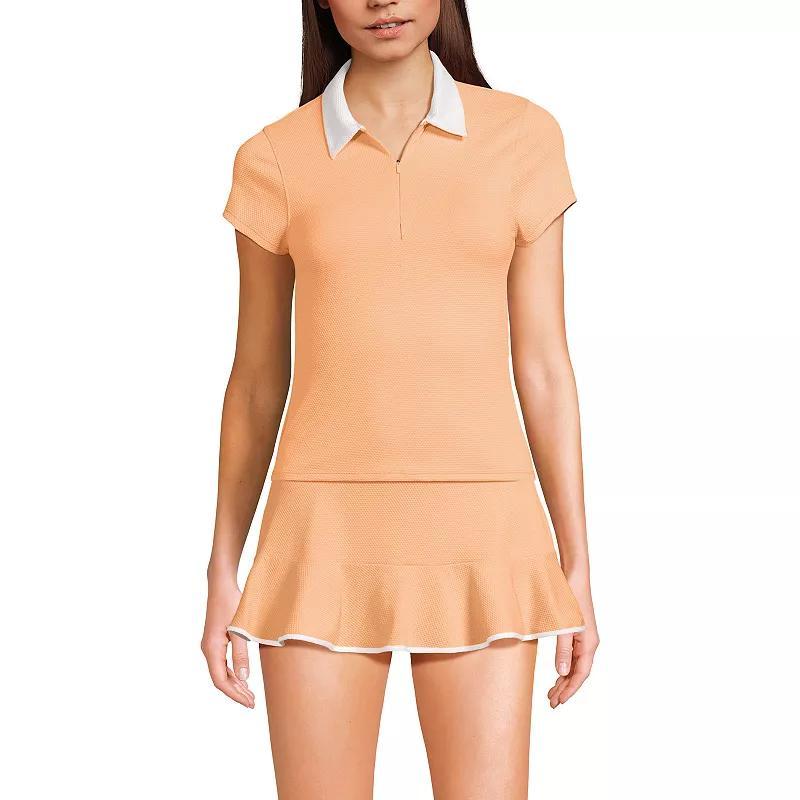 Women's Lands' End Short Sleeve Pique Johnny Collar UPF 50 Rashguard, Size: Large, Orange Mist White Product Image
