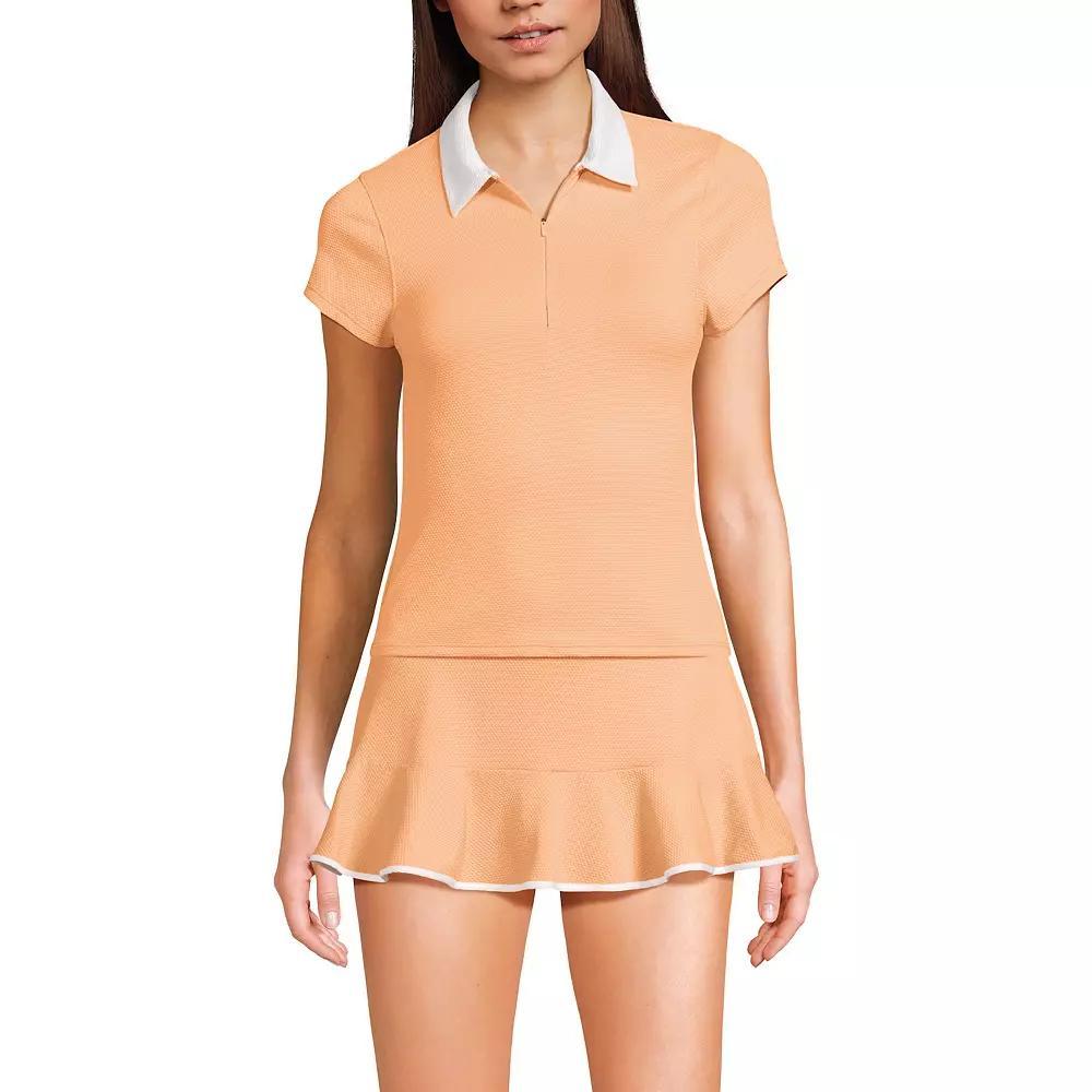 Women's Lands' End Short Sleeve Pique Johnny Collar UPF 50 Rashguard, Size: Large, Orange Mist White Product Image