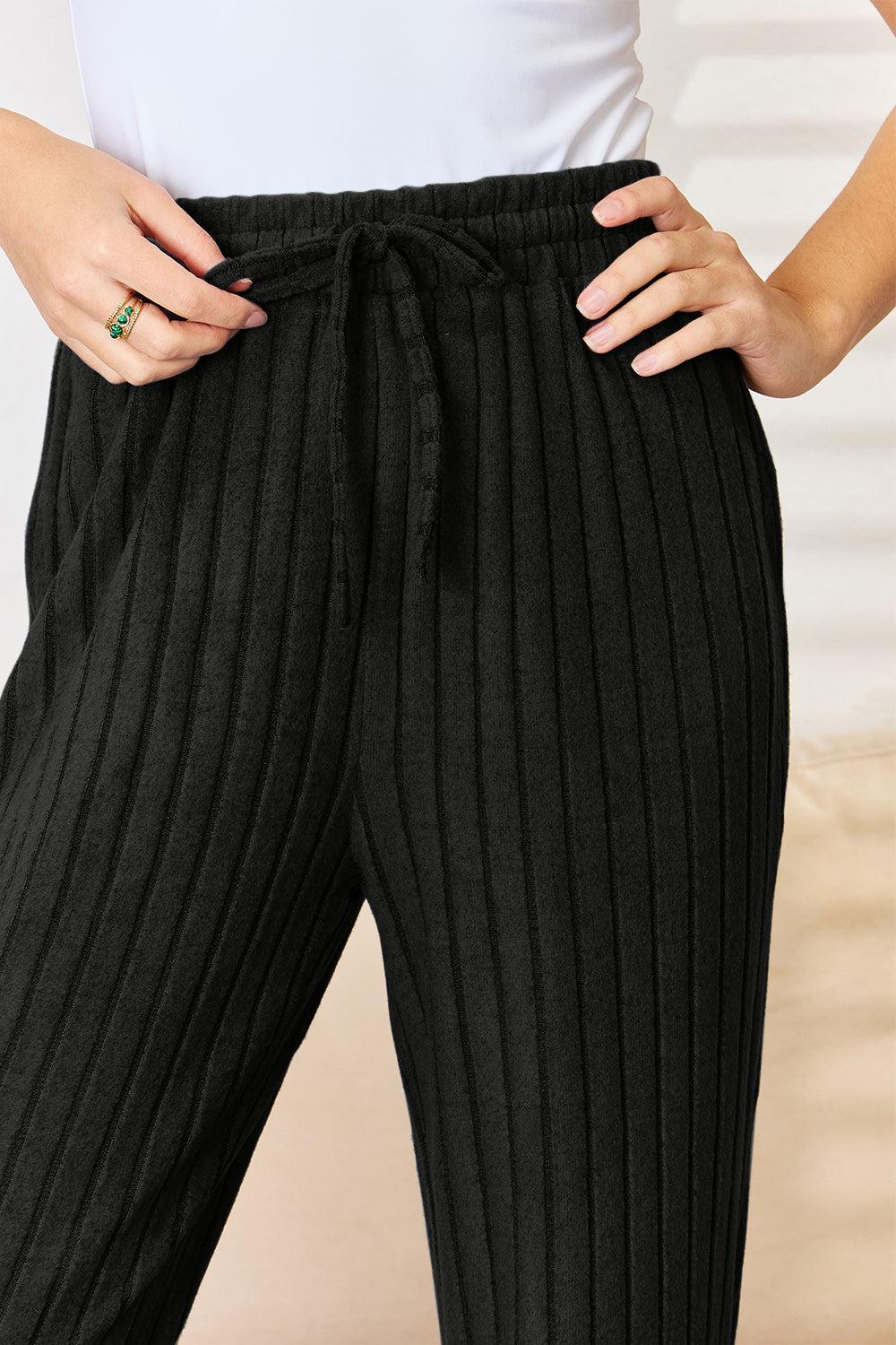 Basic Bae Full Size Ribbed Drawstring Hooded Top and Straight Pants Set Product Image