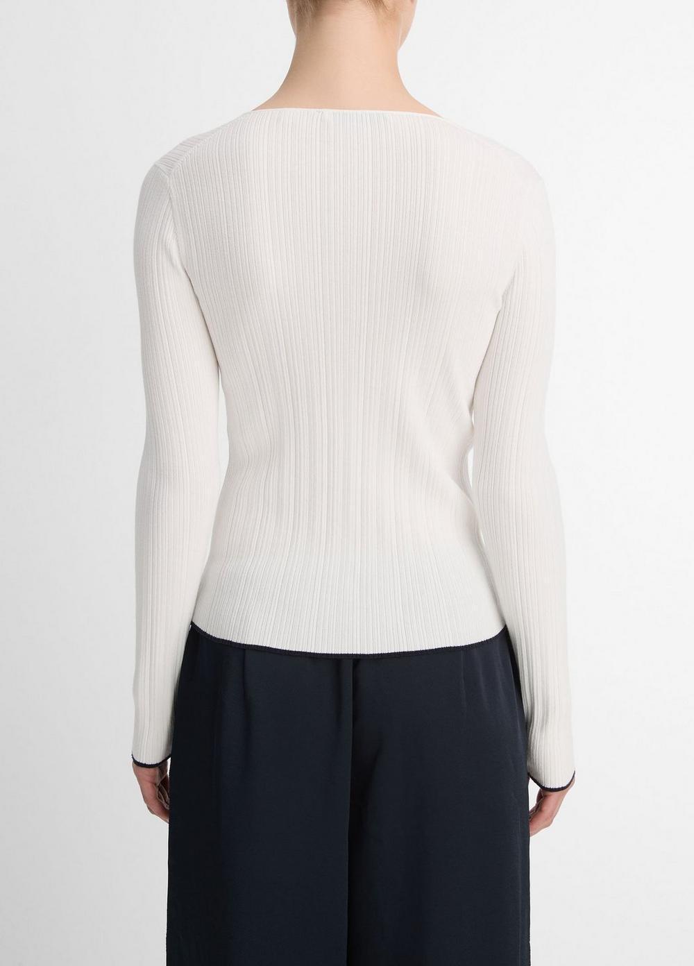 Womens Italian Cotton-Blend Tipped-Edge Henley, Off White/deep Lake, Size M Vince Product Image
