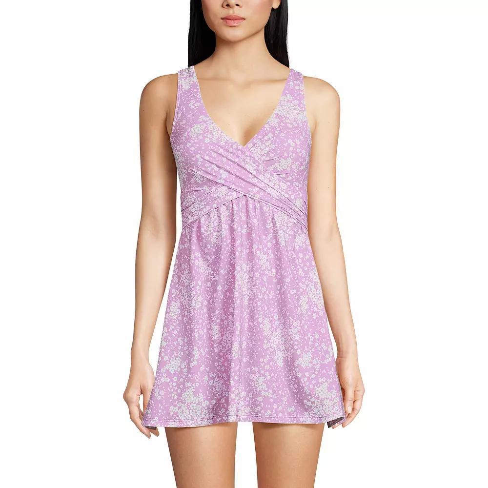 Women's Lands' End Swim Dress One-Piece Swimsuit, Size: 14, Purple Meadow Floral Product Image