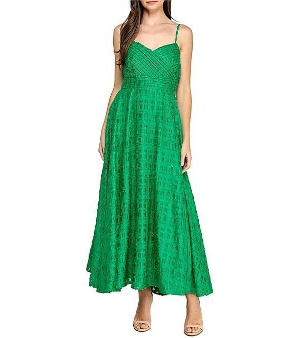 Layered With Love Jacquard Stripe V Neck Sleeveless Front Bow A-Line Maxi Dress Product Image
