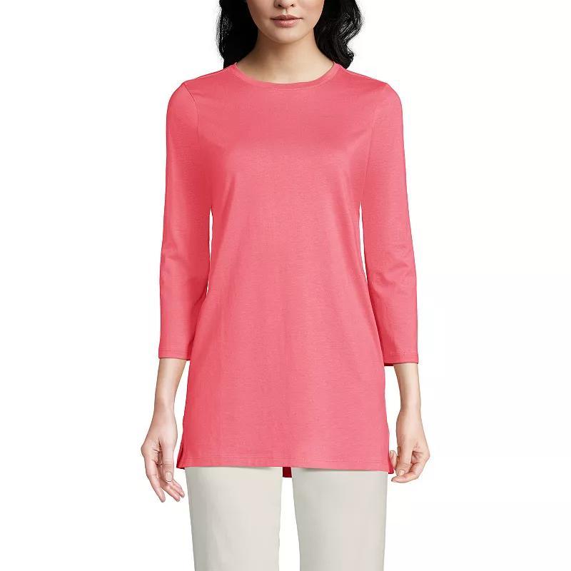 Petite Lands' End 3/4-Sleeve Supima Cotton Crewneck Tunic, Women's, Size: Medium Petite, Lily  Green Product Image