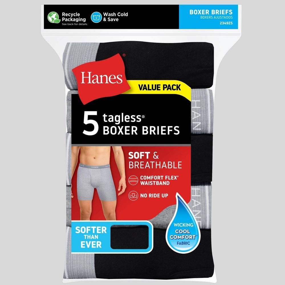 Hanes Men's Boxer Briefs 5pk - Black M: Tagless, Breathable, Moisture Wicking, Lightweight Fabric Product Image