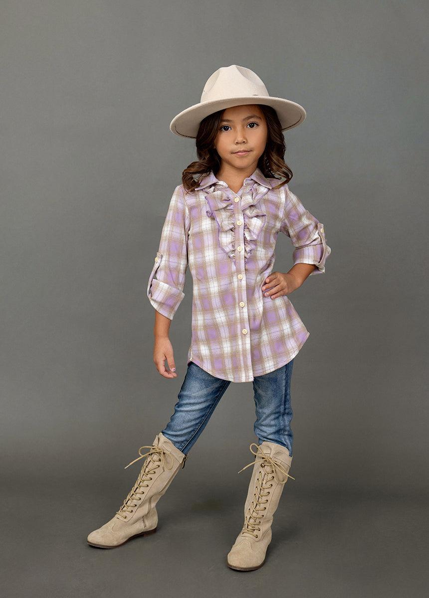 Kendall Top in Lavender Tartan Plaid Girls Product Image