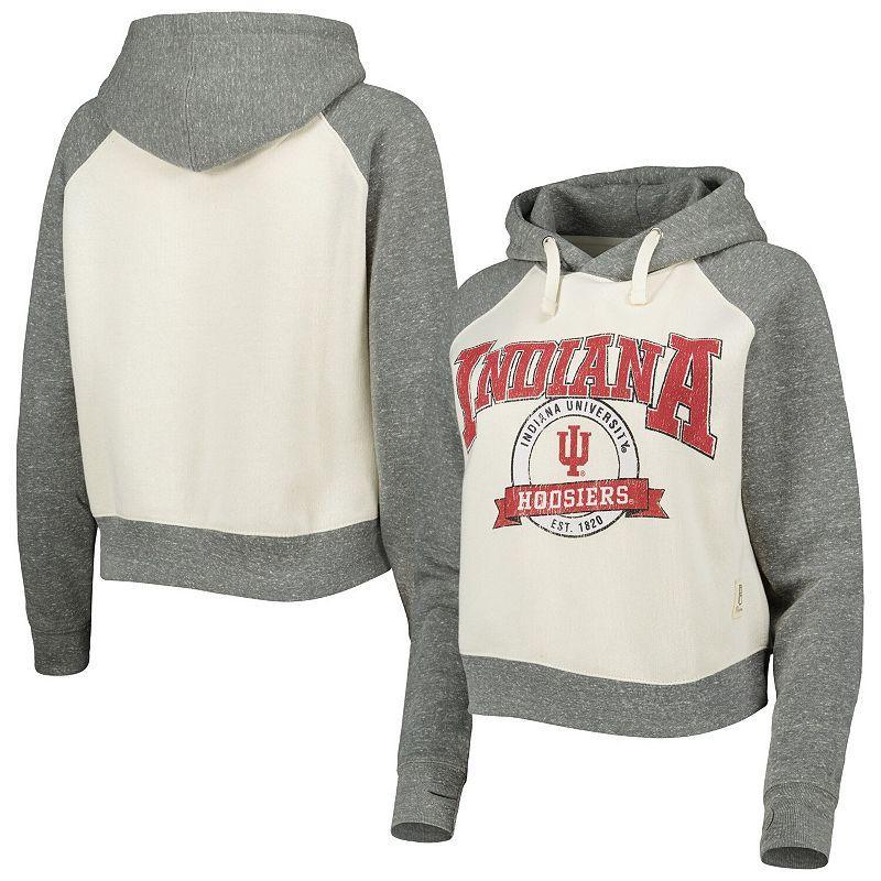 Womens Pressbox Cream/Heather Gray Indiana Hoosiers Cody Tri-Bend Raglan Pullover Hoodie Product Image
