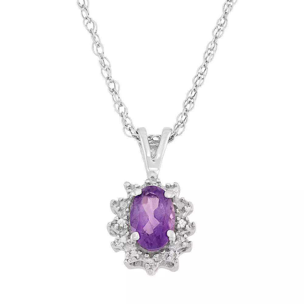 Jewelexcess Amethyst & Diamond Accent Sterling Silver Oval Halo Pendant Necklace, Women's, Size: 18", Purple Product Image