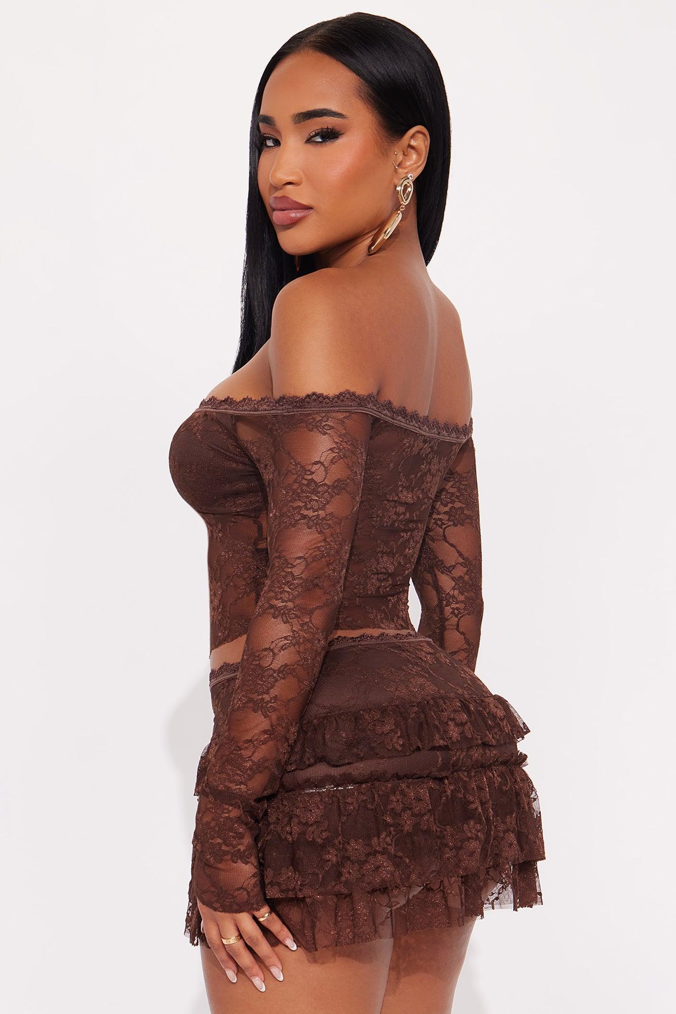 Adryana Ruffled Lace Skirt Set - Chocolate Product Image