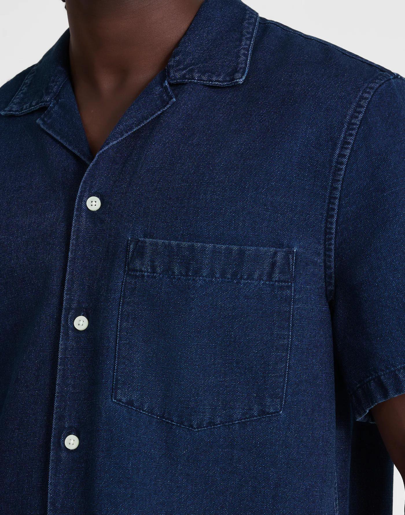 Indigo-Dyed Camp-Collar Short-Sleeve Shirt Product Image