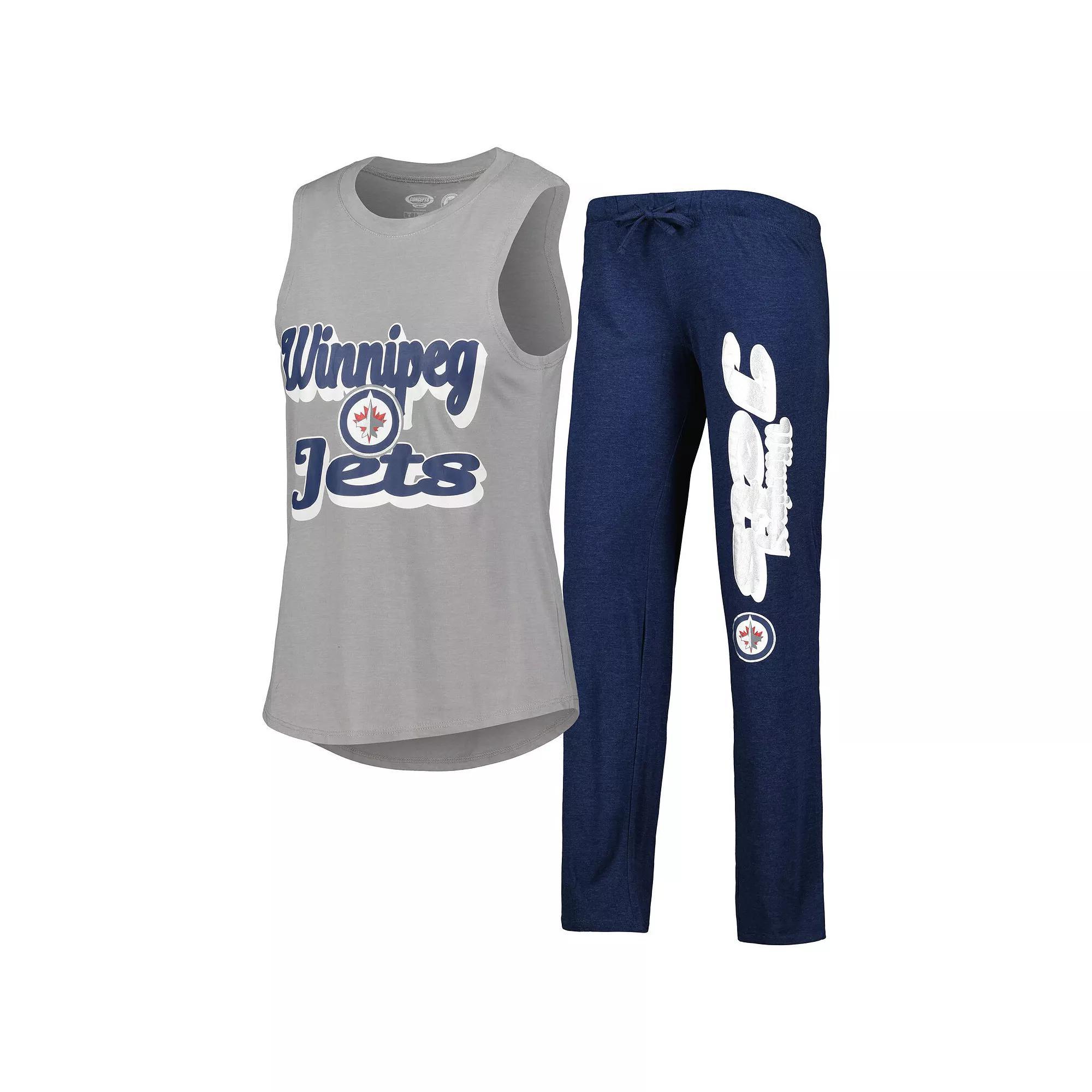 Women's Concepts Sport Heather Gray/Heather Navy Winnipeg Jets Meter Muscle Tank Top & Pants Sleep Set, Size: Large, Jts Grey Product Image