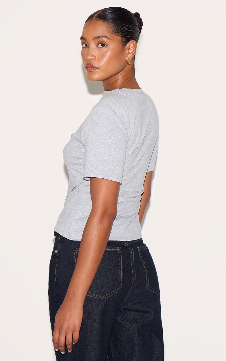 Grey Marl Cotton Ruched Side Detail T Shirt Product Image