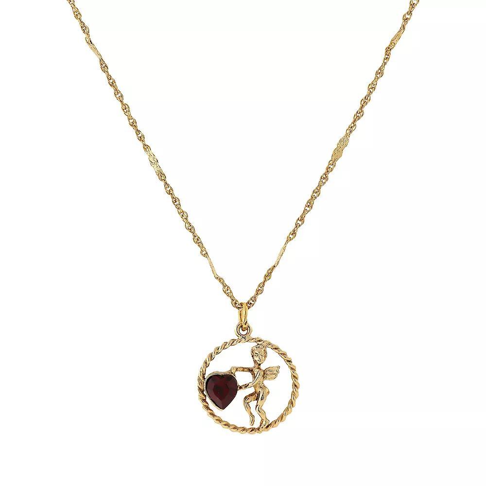 1928 Gold Tone Suspended Cherub Angel and Heart Necklace, Womens, Yellow Product Image