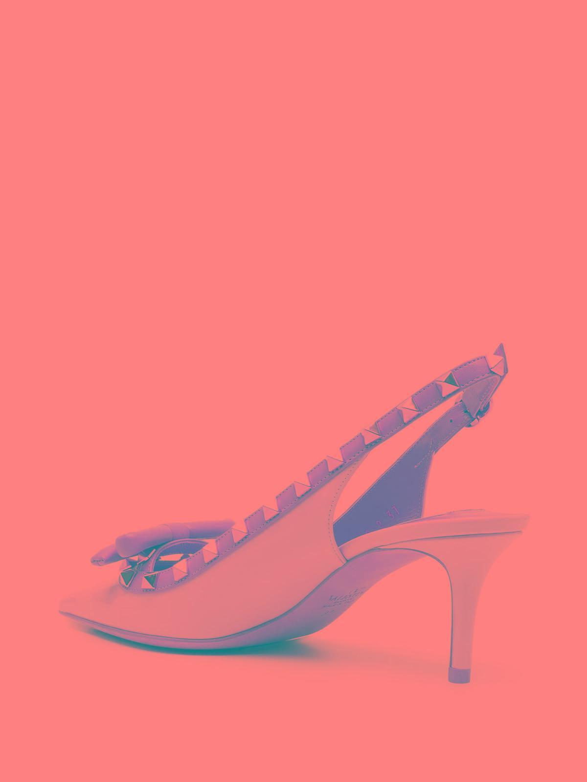 VALENTINO GARAVANI Rockstud Bicolor Bow Slingback Pumps In White Product Image
