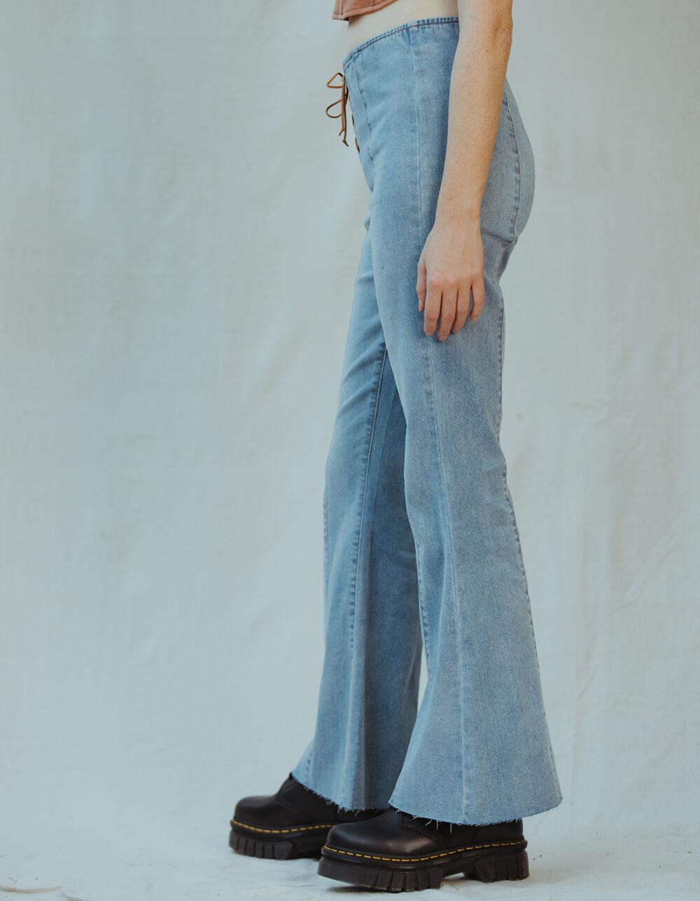 WEST OF MELROSE Womens Lace Up Flare Jeans - LIGHT WASH Product Image