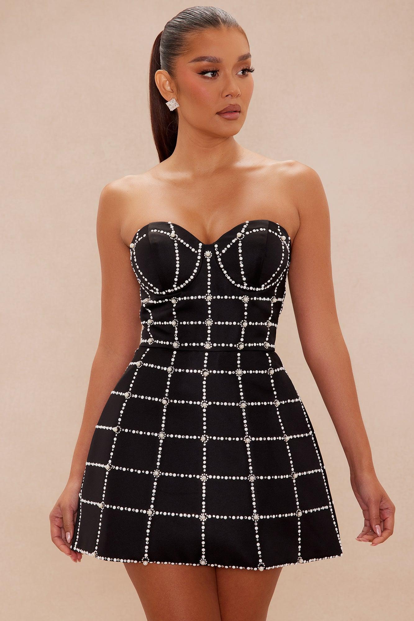 Amara Embellished Mini Dress - Black Product Image