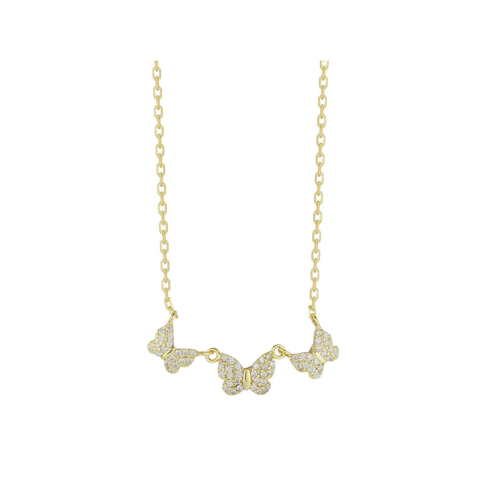 Sunkissed Sterling Cubic Zirconia Triple Butterfly Necklace, Women's, Gold Tone Product Image