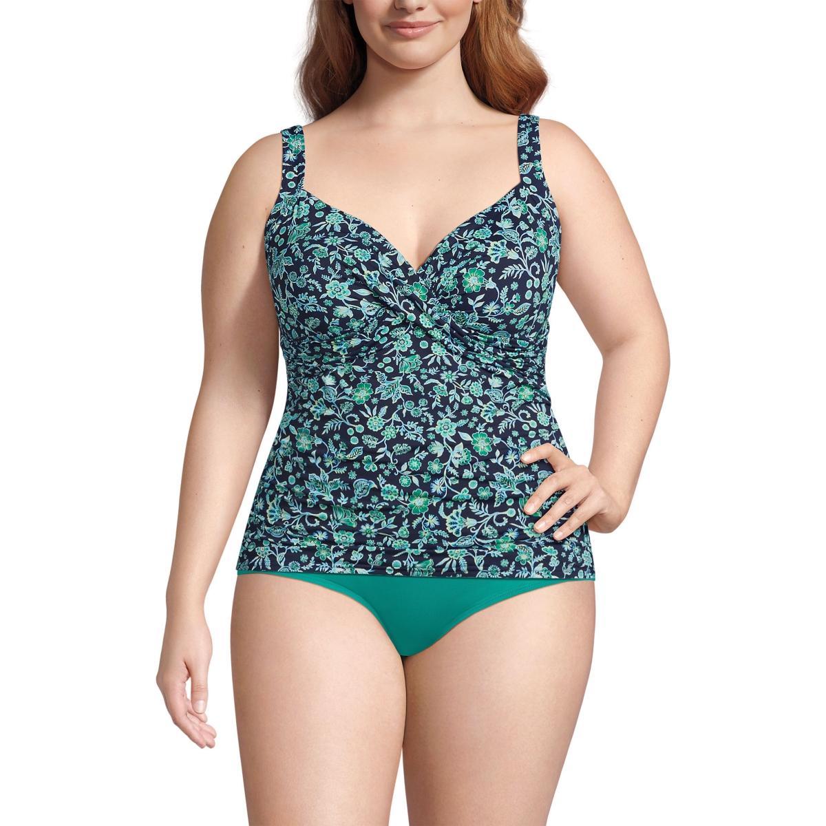 Women's Lands' End Surplice Underwire Tankini Swimsuit Top, Size: 14, Rich Brown Product Image
