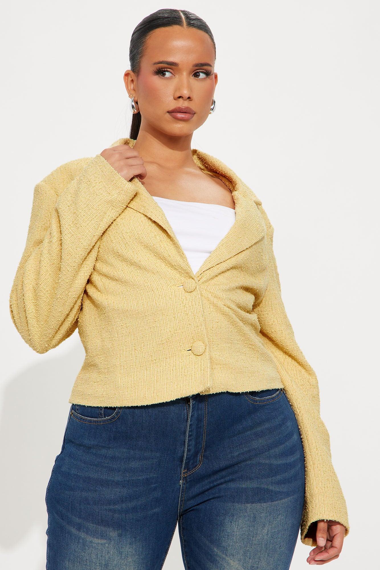 Dana Cropped Solid Tweed Blazer - Yellow Product Image