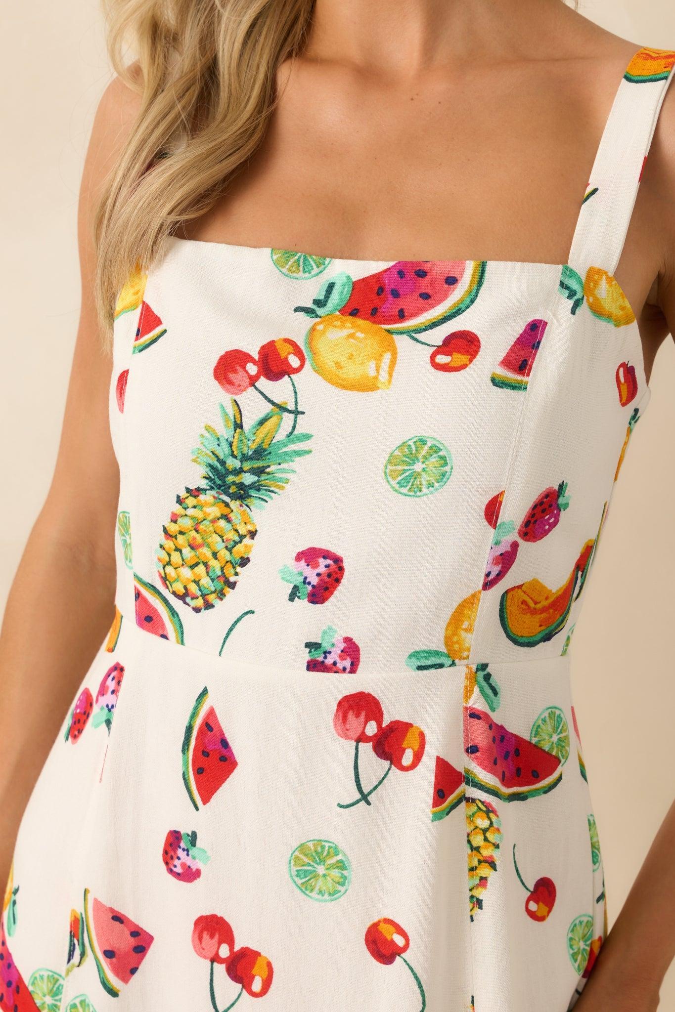 Slowly Making Changes Ivory Multi Fruit Print Maxi Dress Product Image
