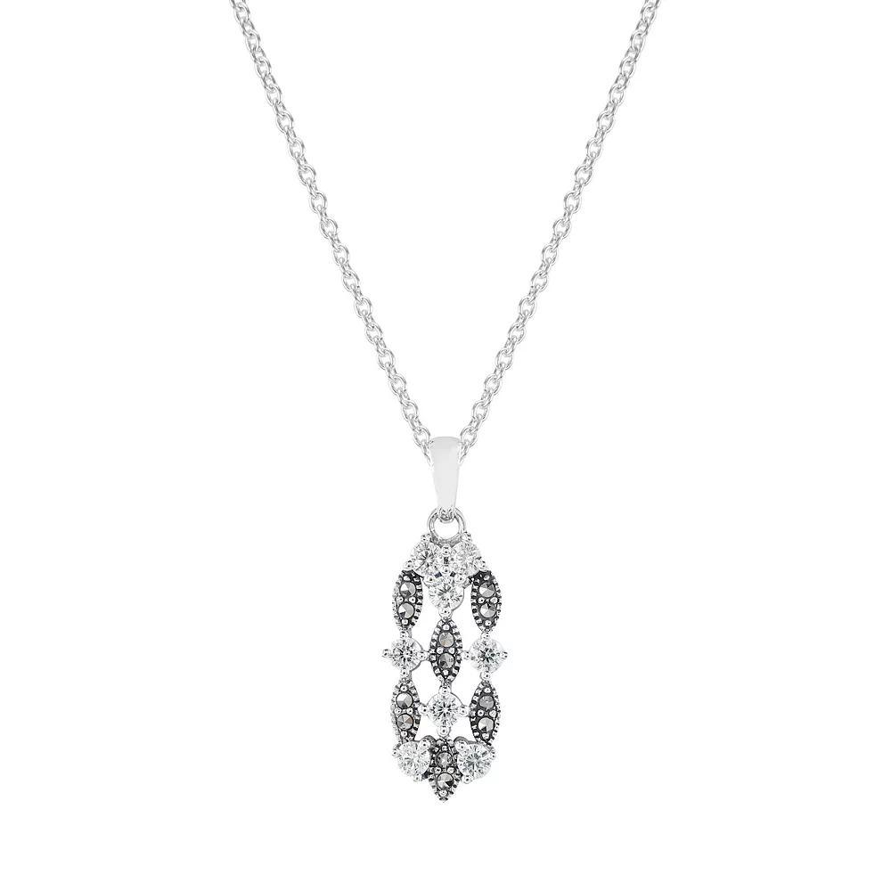 Lavish by TJM Sterling Silver Marcasite & Cubic Zirconia Waterfall Pendant Necklace, Women's, Size: 18" Product Image