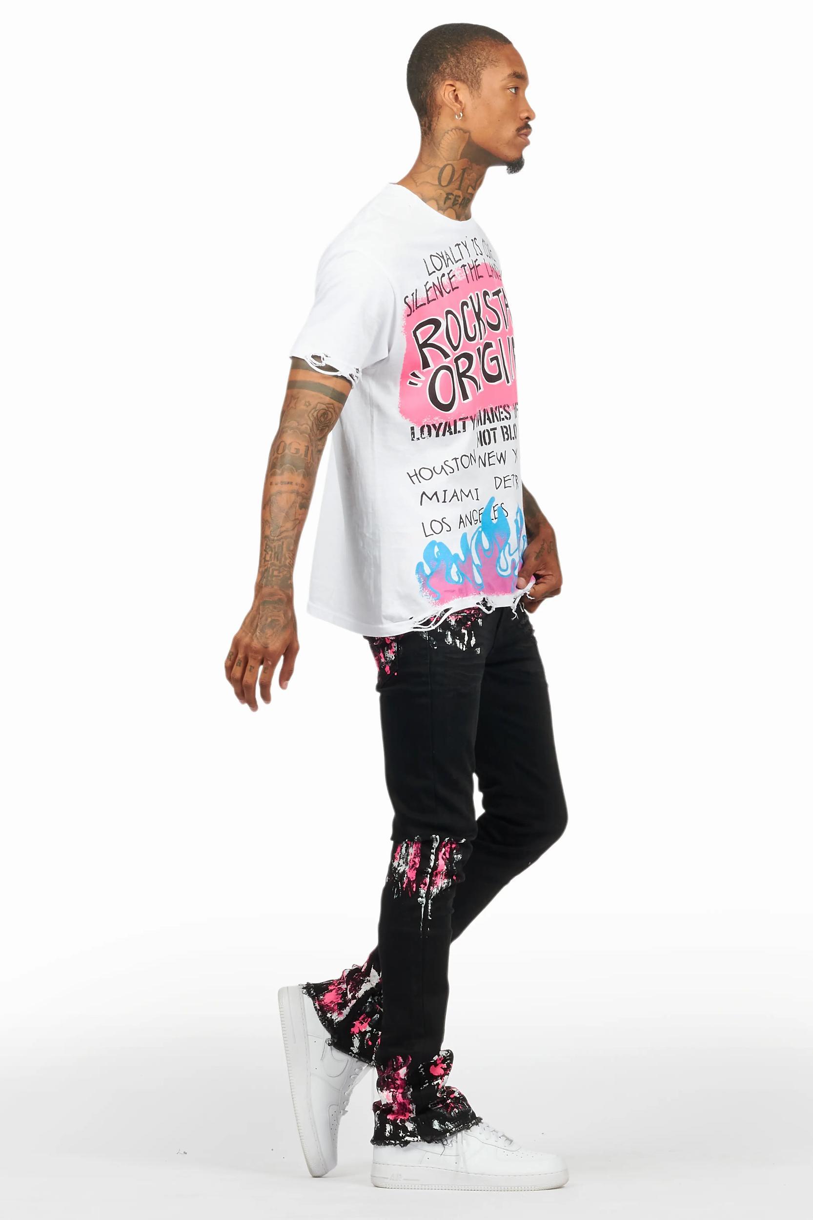 Kodak Black/Pink Painter Stacked Flare Jean Male Product Image