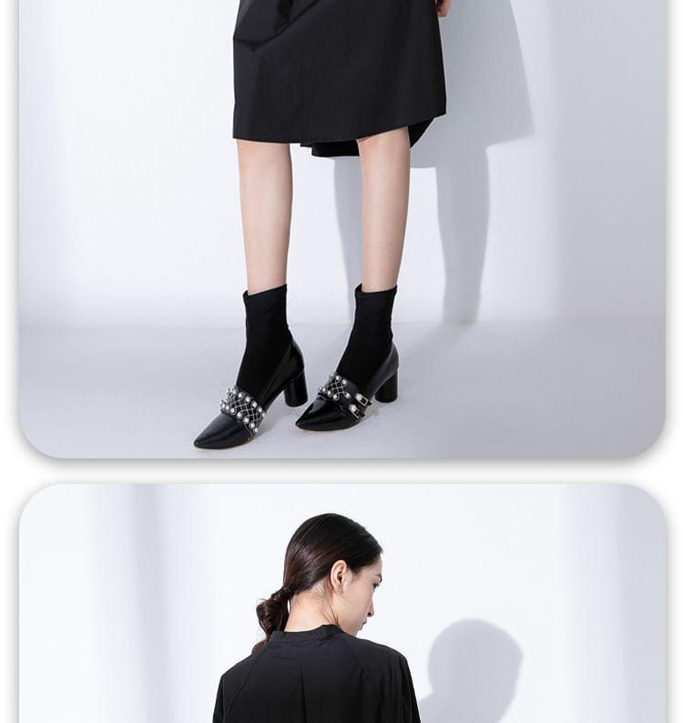 Long-Sleeve Stand Collar Plain Half-Buttoned Tunic Dress Product Image