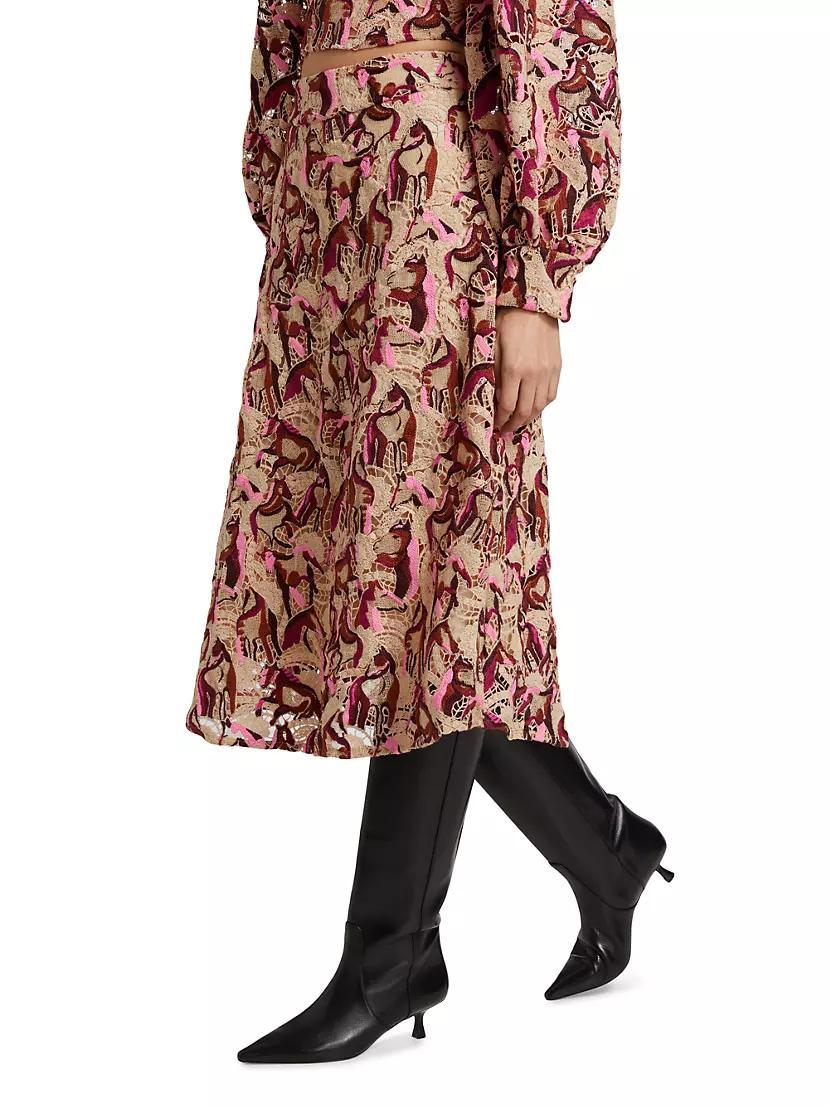 Embroidered Horses Guipure-Lace Midi-Skirt Product Image