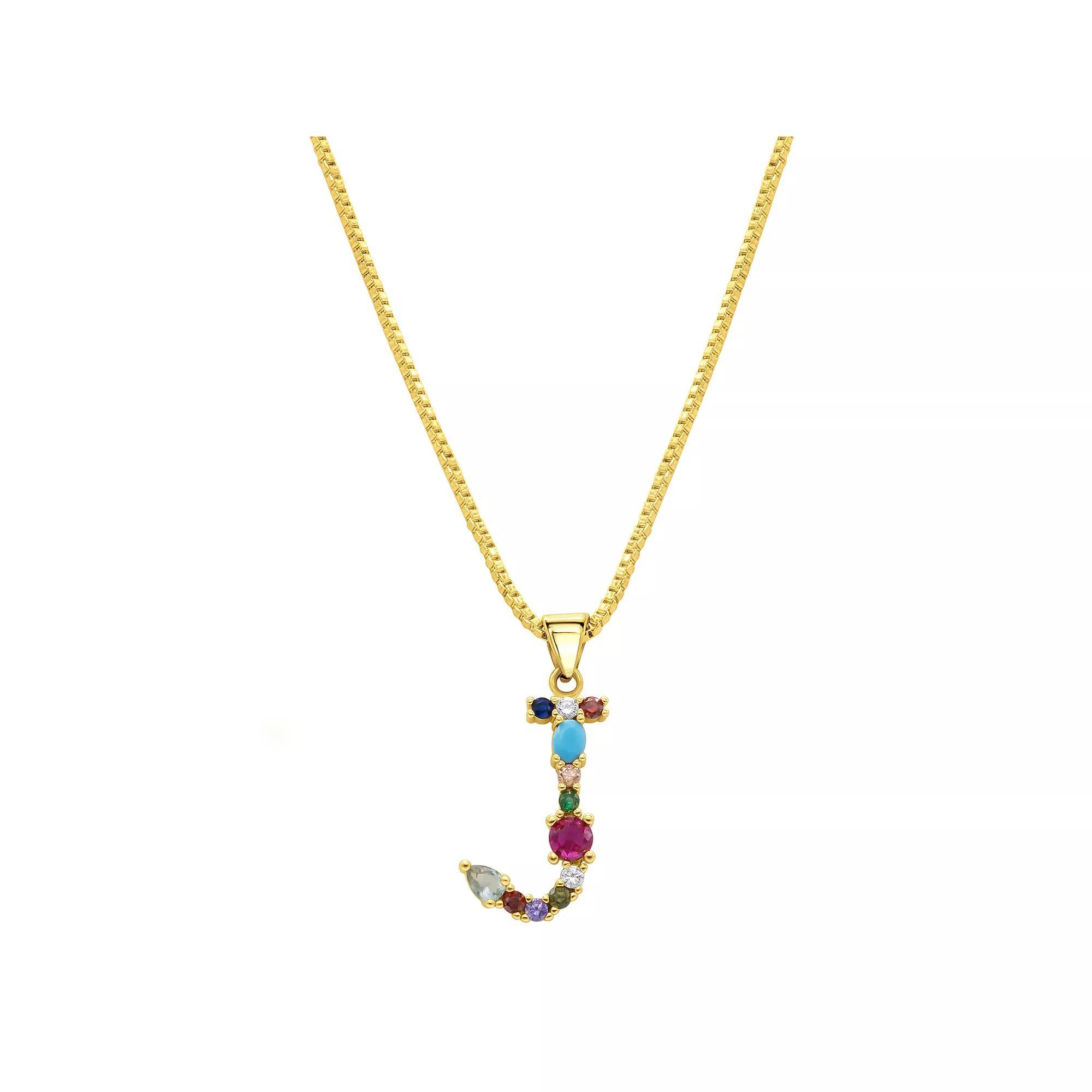 Adornia Gold Tone Multi Color Cubic Zirconia Initial Necklace, Women's, Size: 18", J Product Image