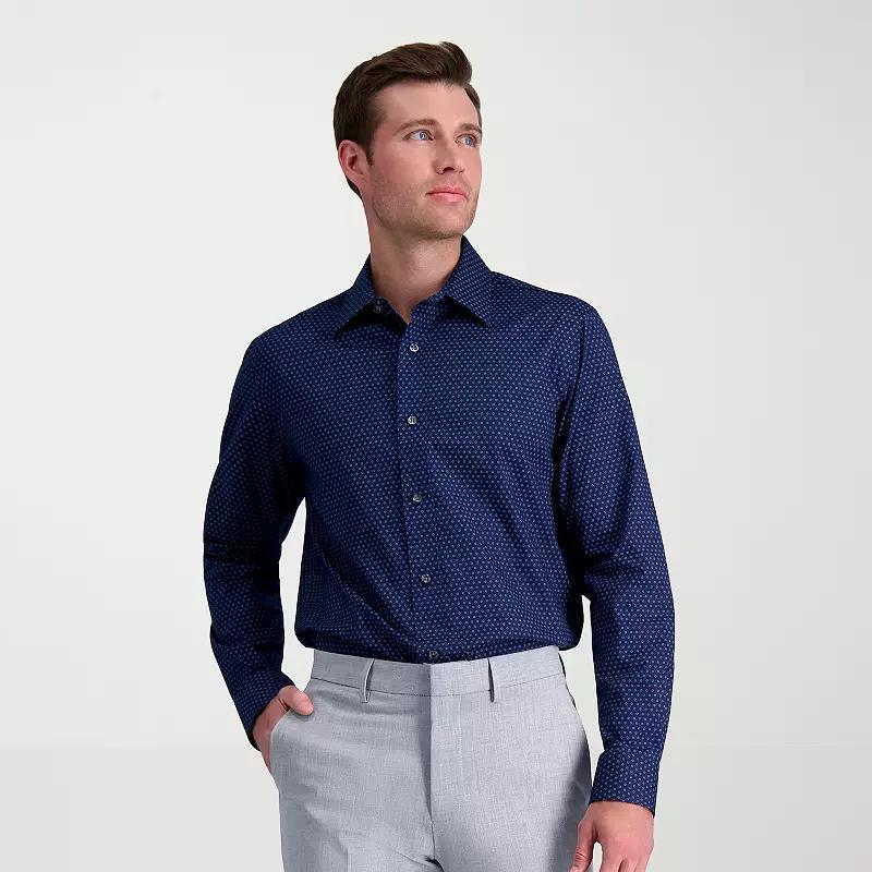 Mens Haggar Premium Comfort Classic Fit Dress Shirt Blue Floral Geo Product Image
