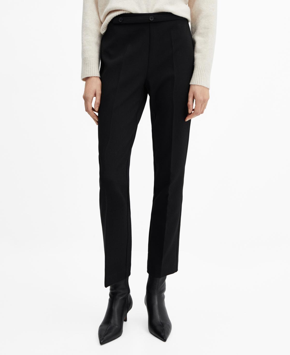 Mango slim button waist pants in black Product Image