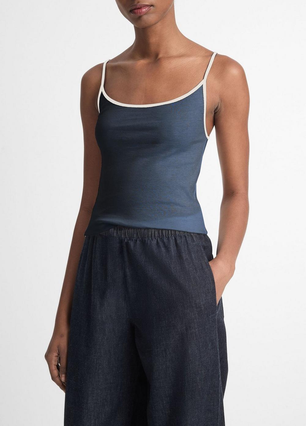 Womens Pima Cotton Tipped Camisole, Deep Lake/flaxen, Size XS Vince Product Image