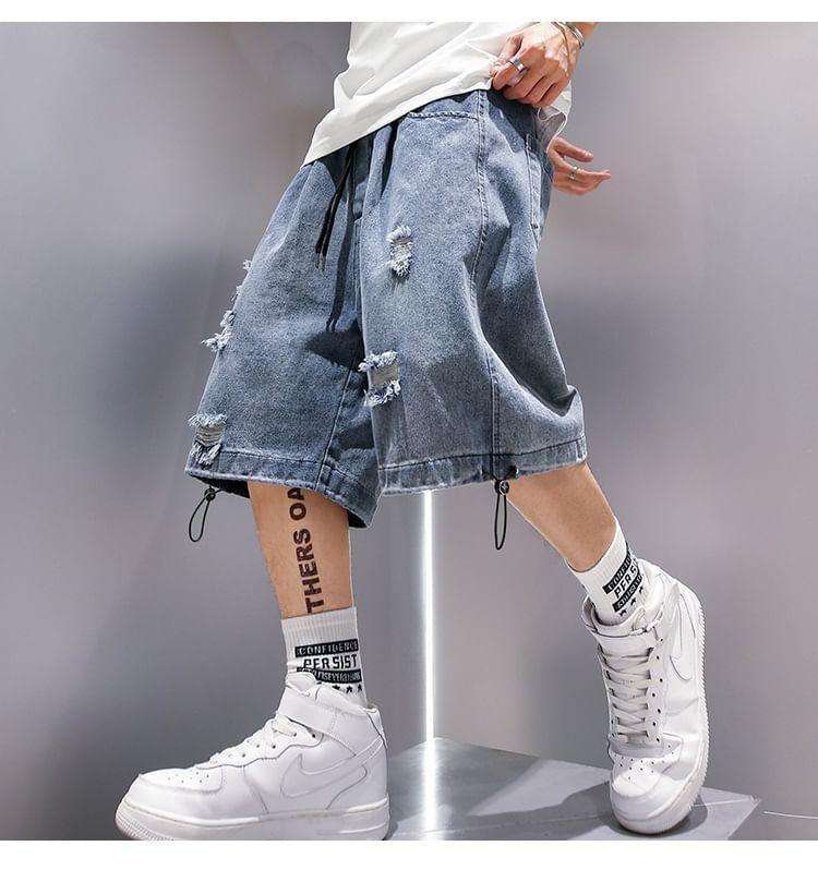 Mid Rise Washed Denim Shorts Product Image