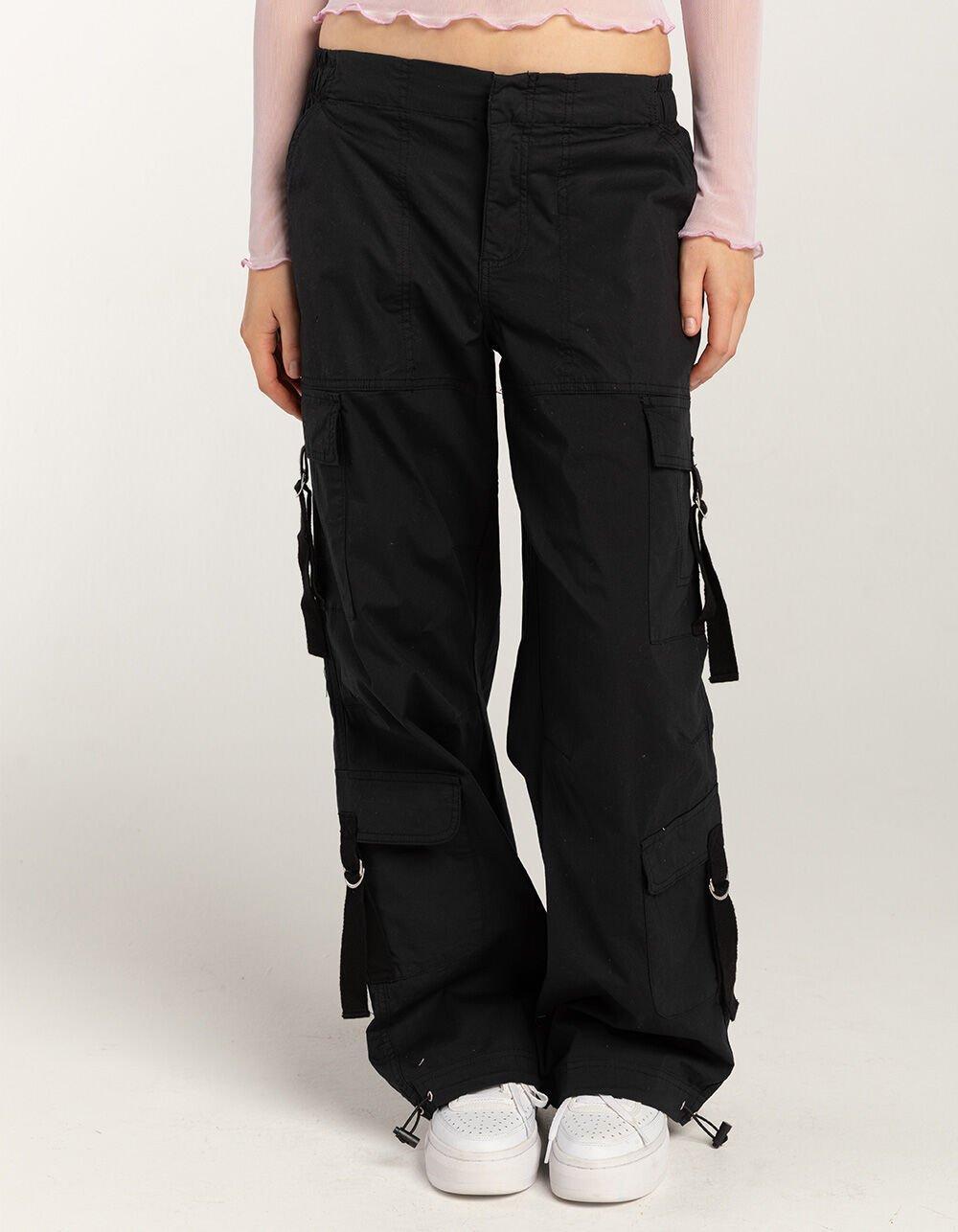 RSQ Womens Mid Rise Double Cargo Parachute Pants - BLACK Product Image