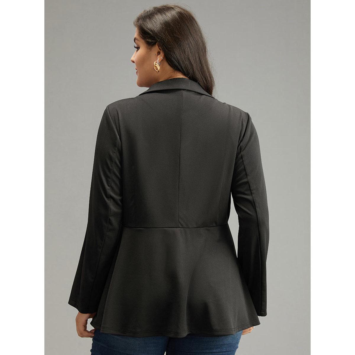 Plus Size Suit Collar Knot Ruffle Hem Blazer Black Women Work Plain Plain Sleeve Long Sleeve Suit Collar 28/5X Work From Home Blazers BloomChic Product Image