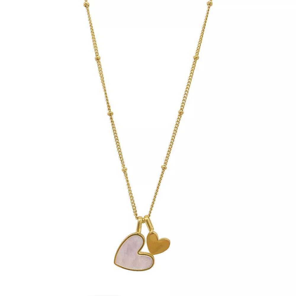 Adornia 14k Gold Plated Mother-of-Pearl Heart Charms Necklace, Women's, Size: 18-20" ADJ, Silver Tone Product Image