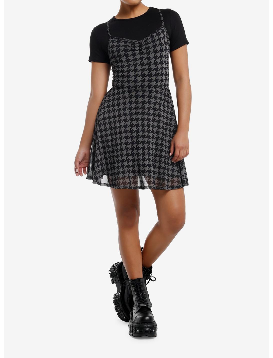 Social Collision Black & Grey Houndstooth Twofer Dress Product Image