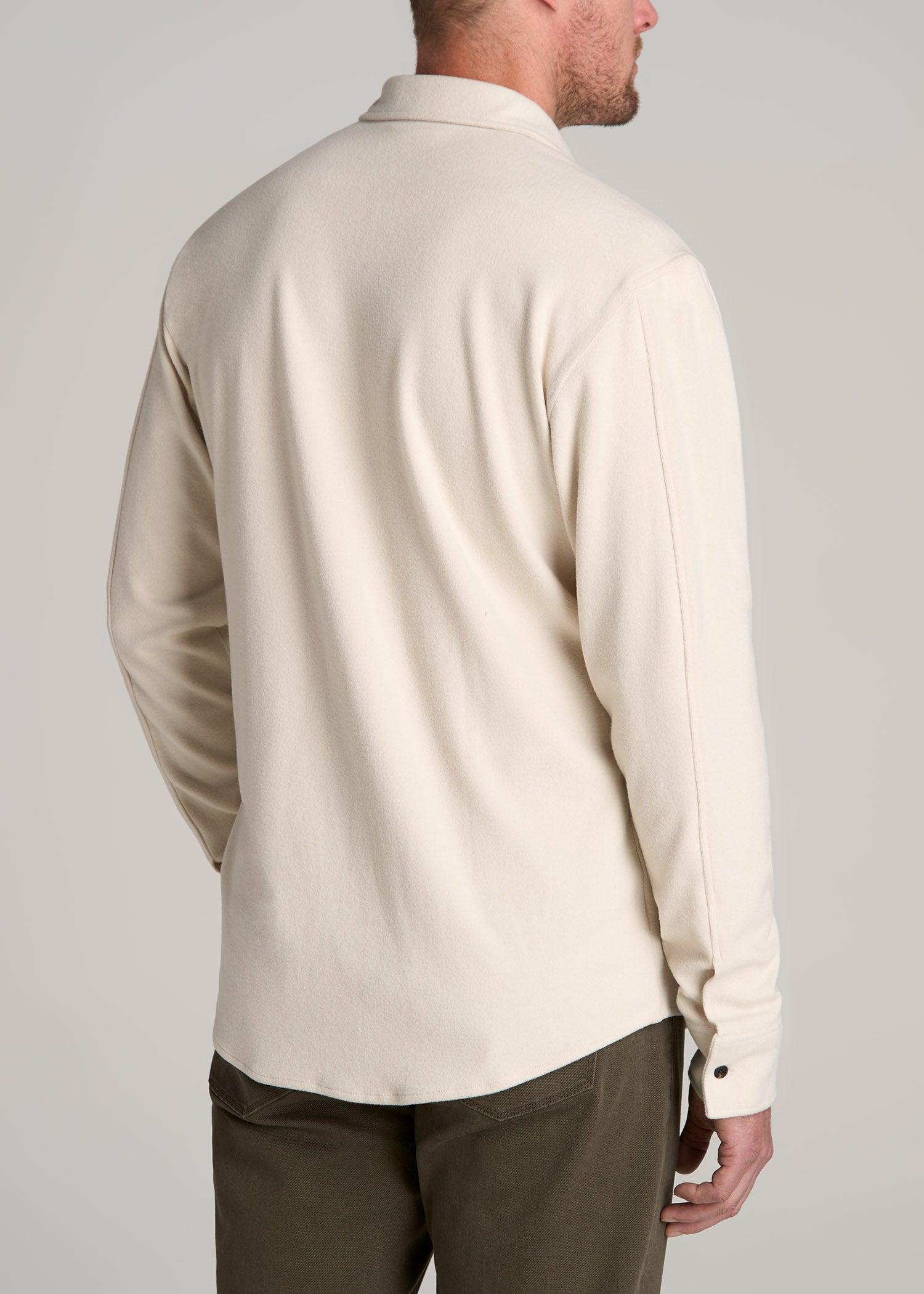 Stretch Flannel Button Tall Men's Shirt in Soft Beige Product Image