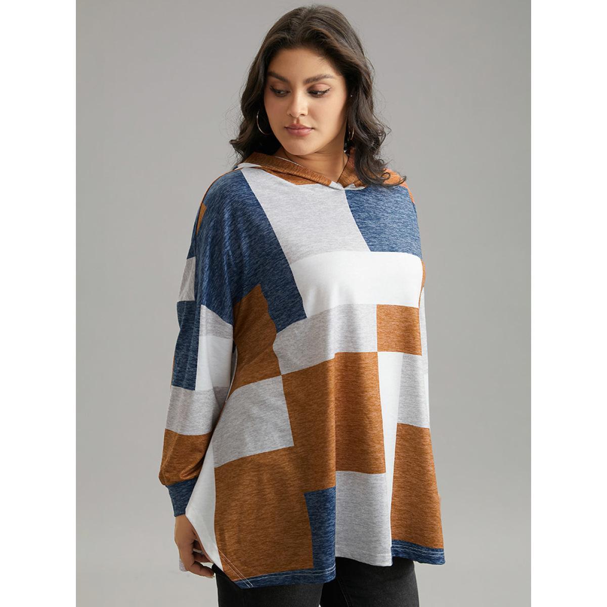 Plus Size Colorblock Contrast Hooded Drop Shoulder Sweatshirt Women Multicolor Casual Contrast Hooded Everyday Sweatshirts BloomChic 26/4X Product Image