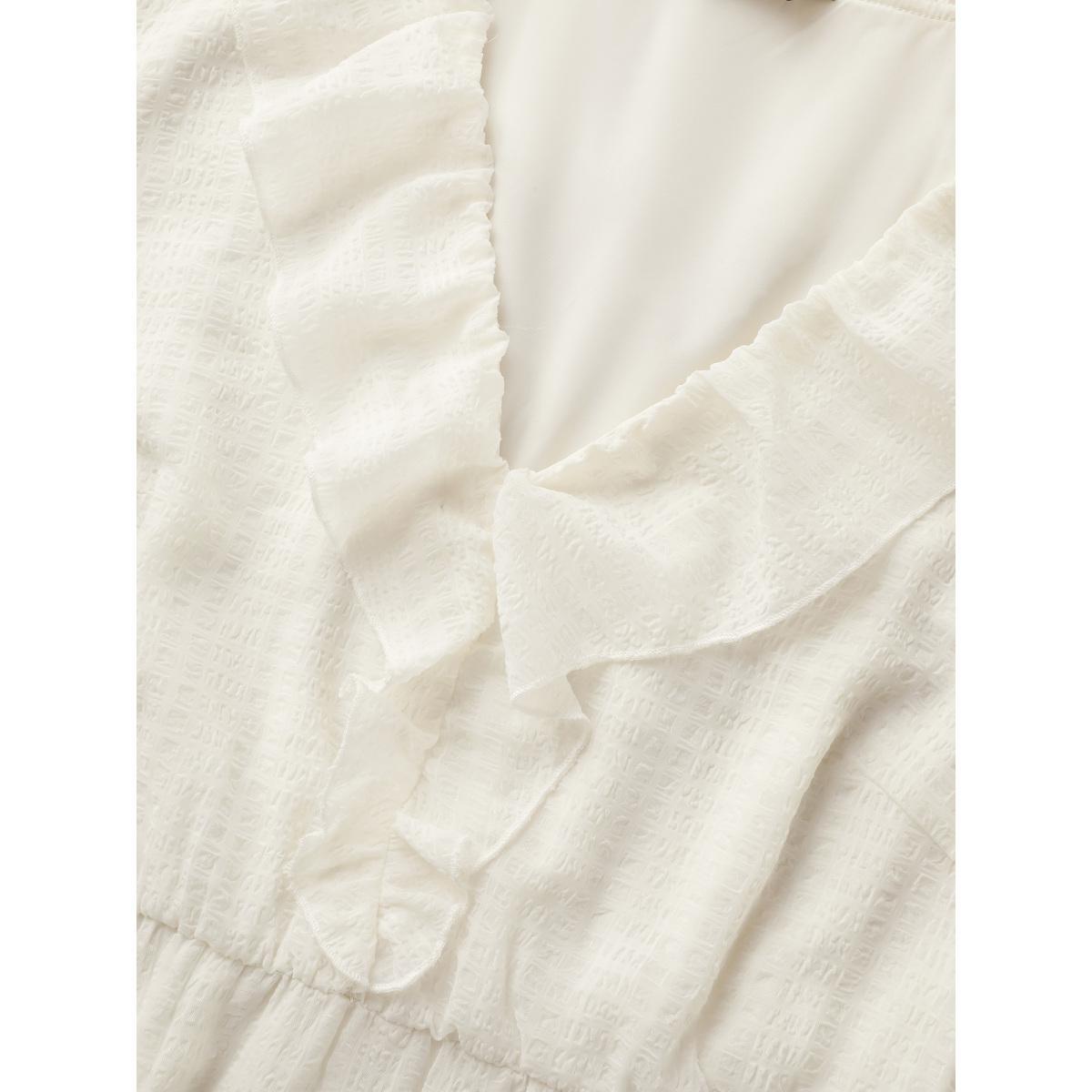 Plus Size Chiffon Lotus Leaf Collar Tiered Midi Dress Ivory Women Resort Texture V-neck Long Sleeve Curvy BloomChic 30/6X Product Image