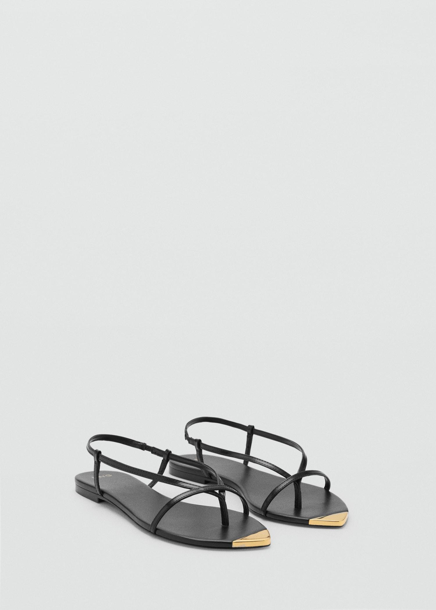Leather sandals with strap and contrasting toe - Women | MANGO USA Product Image