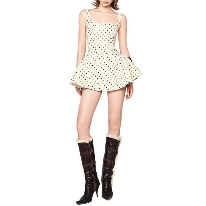 Sleeveless Square Neck Dotted Mini A-Line Dress Product Image