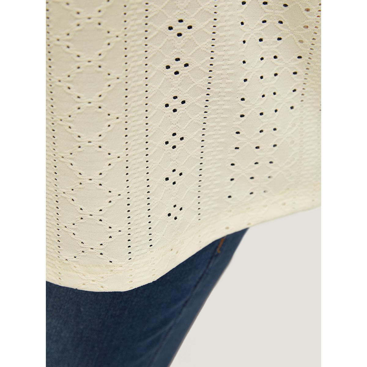 Plus Size Solid Half Zipper Broderie Anglaise T-shirt Ivory Women Elegant Zipper Plain V-neck Dailywear T-shirts BloomChic 22-24/3X Product Image