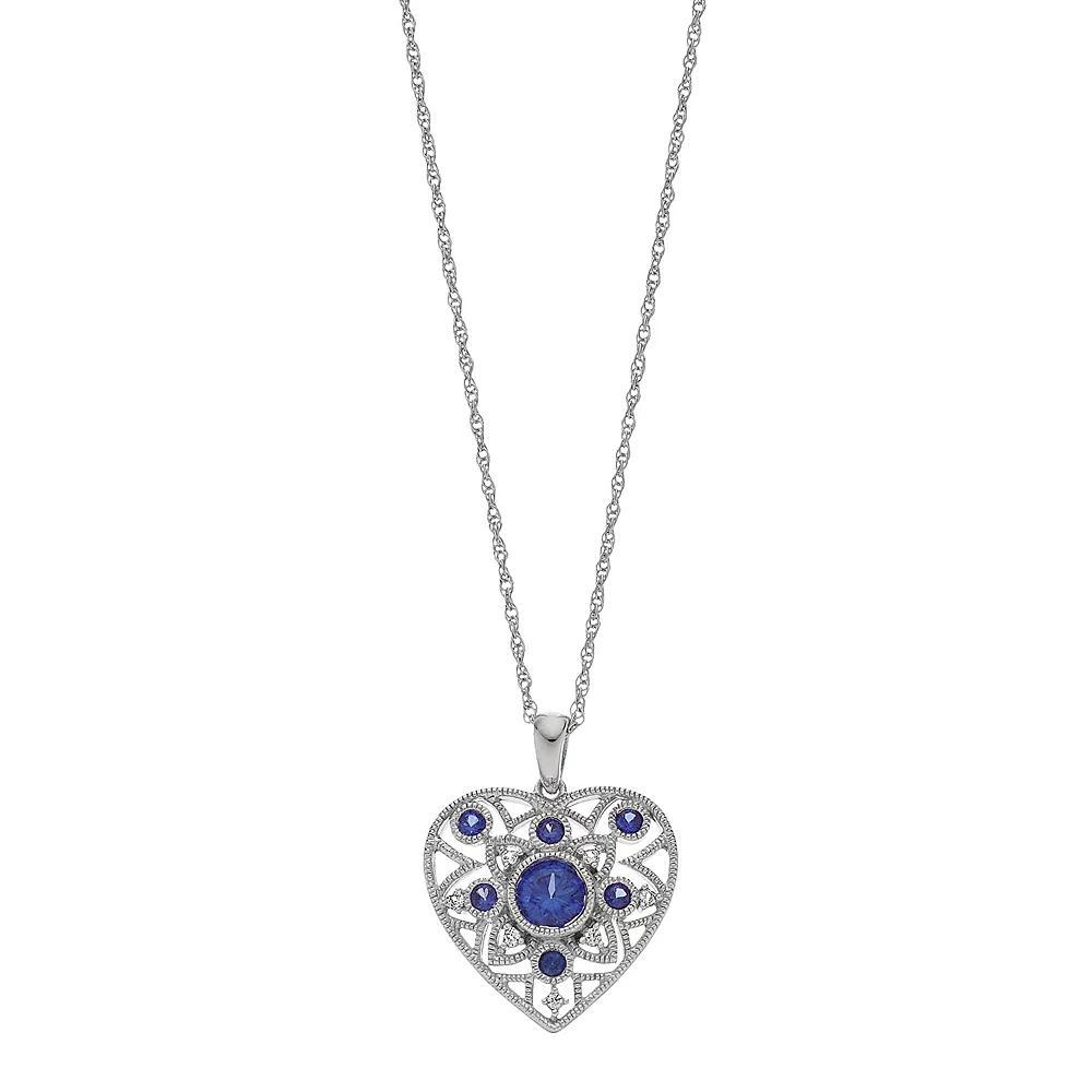 Sterling Silver Lab-Created Ceylon Sapphire & Lab-Created White Sapphire Heart Pendant Necklace, Women's, Size: 18" Product Image
