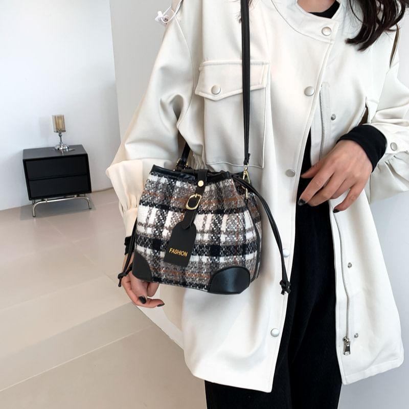 Buckled Quilted Drawstring Bucket Bag Product Image