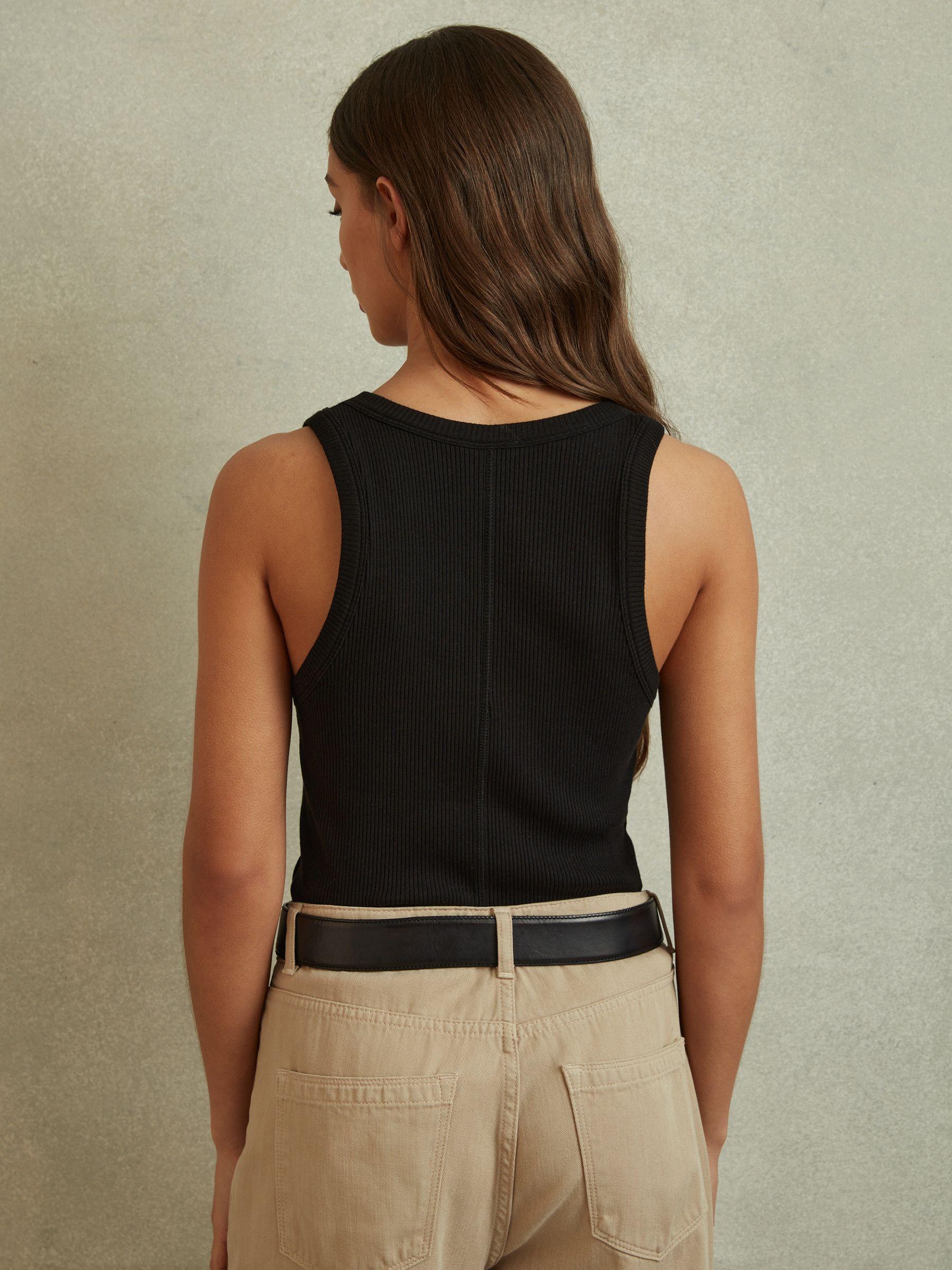 Ribbed Cotton Blend Vest in Black Product Image