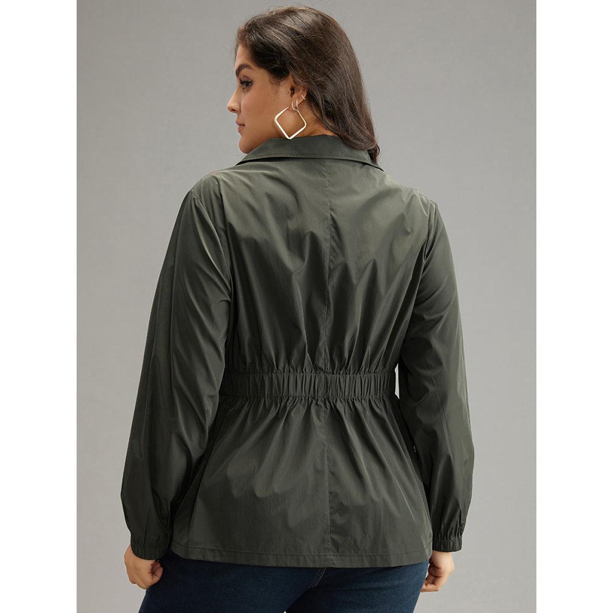 Plus Size Wind-Resistant Waistline Inside Zipper Fly Windbreaker Women DimGray Elastic cuffs Pocket Everyday Jackets BloomChic 12/L Product Image