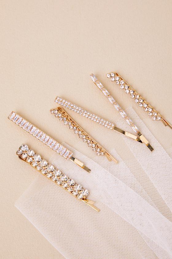 Lainey Gold Rhinestone Six-Piece Hair Pin Set Product Image